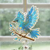 Blue Bird Stained Glass Ornament Acrylic Window Hanging Suncatcher – Bird Lover Gifts, Wildlife Animal Decor for Christmas Tree, Rearview Mirror, Garden, Home Accessories, Unique Gifts for WomenSun-17