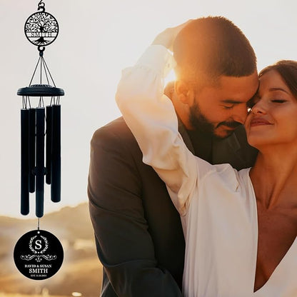 Customized Anniversary Wind Chime ，Personalized Wedding Gift for Couples ，38" Wind Chimes for Anniversary Tree of Life，Unique Present for Him, Her, or Parents - Beautiful Outdoor Decor