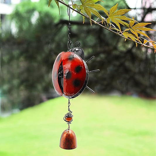 VIKKSAER 2pcs Metal Ladybug Wind Chime and Bees Wind Bell, Small Hanging Rustic Home Ornament for Indoor Outdoor Garden Yard Patio Hanging Decor
