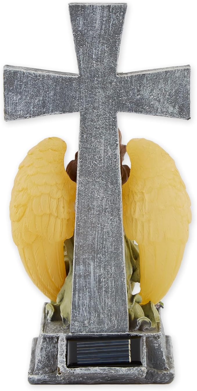 Gifts & Decor Faux Stone Look Blessed Cross Angel Garden Solar Light