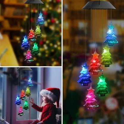 Christmas Tree Wind Chimes, Hanging Outdoor Christmas Decorations, Outdoor Christmas Decorations Solar Wind Chimes, Solar Christmas Hanging Decorations Xmas Holiday Party (Christmas Tree)