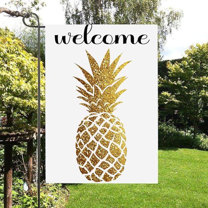Gkyygk Welcome Gold Pineapple Garden Flag 12x18 Inch Double Sided Small Burlap Banners Yard House Seasonal Farmhouse Home Decor for Men Women