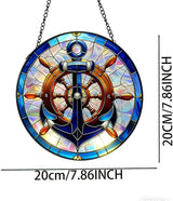 Nautical Stained Glass Anchor & Helm Suncatcher, Window/Door Decor for Coastal - Style Homes, Ideal Gift for Sea Lovers, Grandma, Girlfriend