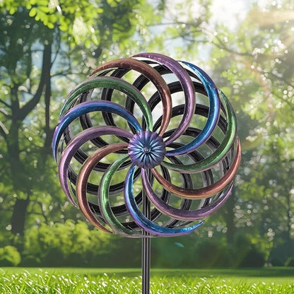 DREAMYSOUL Wind Spinner Outdoor, 13" Dia Rainbow Metal Wind Spinners, Dual Kinetic Wind Spinners for Yard Garden Outside Patio Lawn Decor