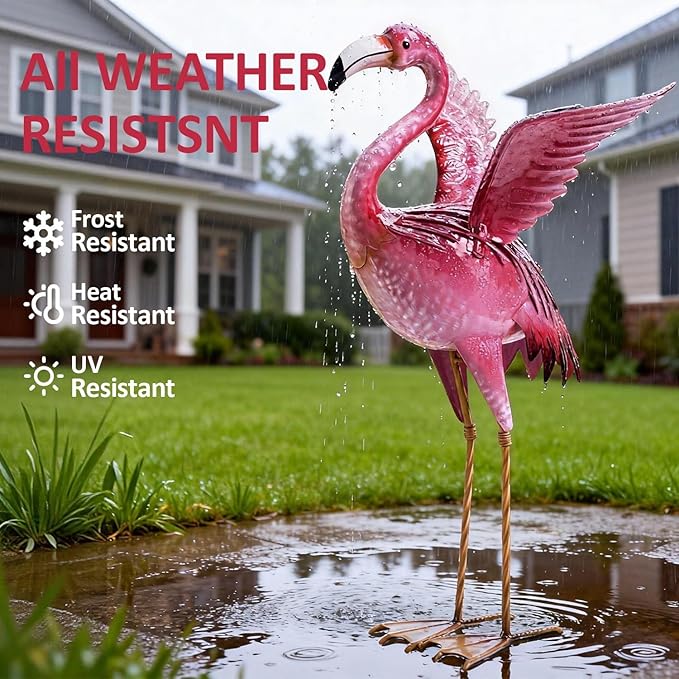 Natelf Garden Flamingo Statue and Sculptures, Outdoor Metal Bird Statues Yard Art, Pink Flamingos Lawn Ornament for Patio Backyard Porch Decorations