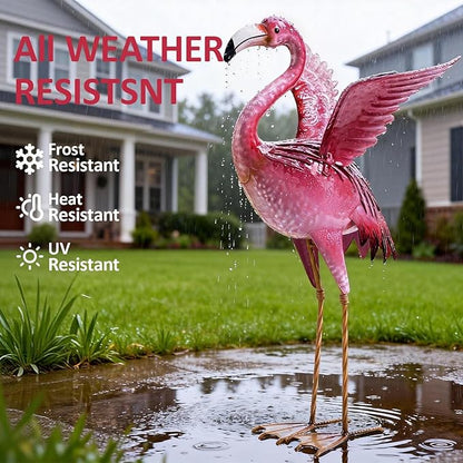 Natelf Garden Flamingo Statue and Sculptures, Outdoor Metal Bird Statues Yard Art, Pink Flamingos Lawn Ornament for Patio Backyard Porch Decorations