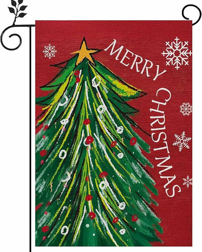 Merry Christmas Garden Flag 12x18 Inch Double Sided, Christmas Tree Xmas Winter Yard Outdoor Flag for Holiday Seasonal Decoration