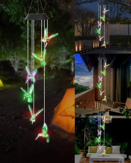 DOUBLEZHE Solar Wind Chimes for Outside, Color Changing Hummingbird Wind Chime Outdoor Clearance, Birthday Gifts for Mom Women Grandma Wife Girls, Unique Decor Colorful Patio Yard Party Decoration