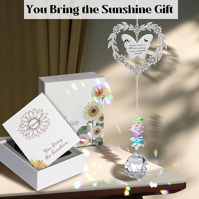 Friendship Gift Suncatcher, Best Friend Crystal Hanging Ornament for Window, Friend Birthday Gifts Unique Rainbow Maker, You Bring The Sunshine Farewell Graduation Gift for Bestie