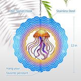 AITENISEN Jellyfish Wind Spinners, 12 inch 3D Stainless Steel Hanging Wind Spinner, Kinetic Sculpture, Blue, Marine Life, Garden Decor