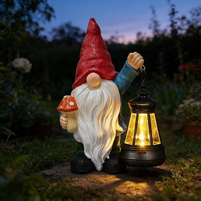 Garden Gnomes Statue with Solar Outdoor Lights, Resin Outdoor Solar Gnome Decorations for Yard Garden, Patio Gnome Gifts for Mom (Art Deco)