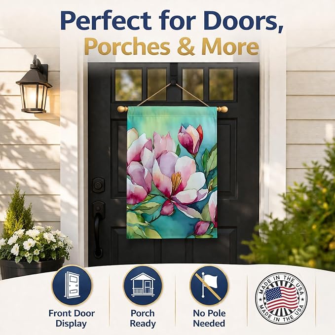 Caroline's Treasures Louisiana Magnolias in Watercolor House Flag Large Porch Sleeve Pole Decorative Outside Yard Banner Artwork Wall Hanging, Polyester, House Size, Multicolor