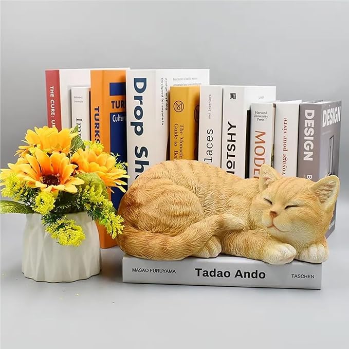 Garden Decor Cat Statue Outdoor, Figurines & Sculpture Decoration, Sleeping Cat Decor for Patio, Porch and Lawn, Gifts for Mom, Memorial Stone