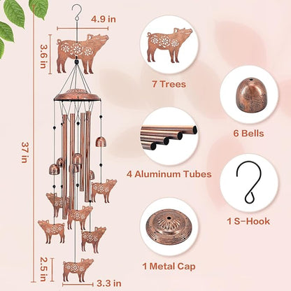 Pig Wind Chimes for Outside,Pig Gifts for Women/Men/Sympathy/Memorial/Festival Birthday Gifts Metal windchimes Outdoors/Indoors,Patio Decor,Garden Decor,Yard,Home,Porch