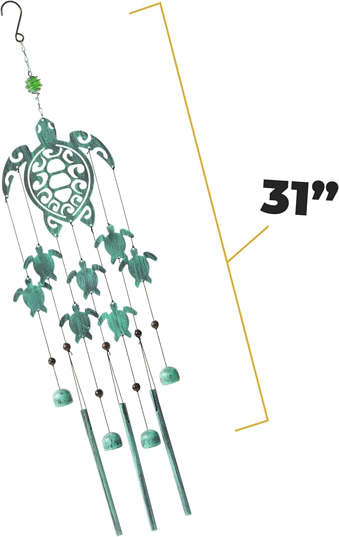 VP Home 31" H Rustic Sea Green Tribal Turtles Wind Chimes for Outside Unique Sea Turtle Windchimes for Outdoor Decoration and Garden Decoration, Gift for Women, Mom, Grandma, Unisex