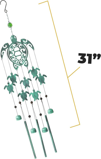 VP Home 31" H Rustic Sea Green Tribal Turtles Wind Chimes for Outside Unique Sea Turtle Windchimes for Outdoor Decoration and Garden Decoration, Gift for Women, Mom, Grandma, Unisex