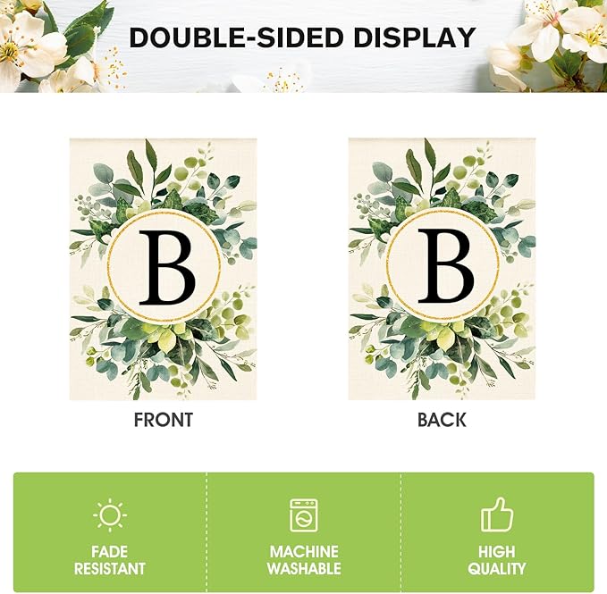 AVOIN colorlife Monogram Letter B Floral House Flag 28x40 Inch Double Sided Outside, Family Last Name Initial Yard Outdoor Decoration