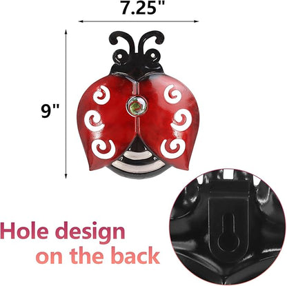 Metal Ladybugs Wall Art Decor, Large Ladybugs Wall Sculpture, Garden Decoration Hanging for Outdoor Garden Yard Lawn Patio, 9.5 * 7 Inch, 3 Pack, Gift for Family