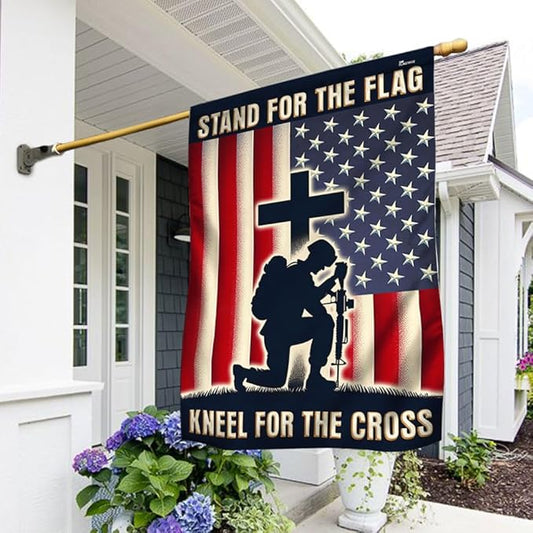 American Flag-Stand For The Flag Kneel For The Cross Veteran Flag TQN2527F, House Flag (29.5" x 39.5")-USA Flags Premium Polyester-Decorative Indoor Outdoor Flag