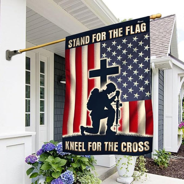 American Flag-Stand For The Flag Kneel For The Cross Veteran Flag TQN2527F, House Flag (29.5" x 39.5")-USA Flags Premium Polyester-Decorative Indoor Outdoor Flag