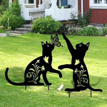 WONDER GARDEN Metal Cat Decor for Outside - 2 Pack Garden Stakes Decorative, Black Cat Silhouette Statues Lawn Ornaments Yard Art Patio Decor Women Men Mom Gifts