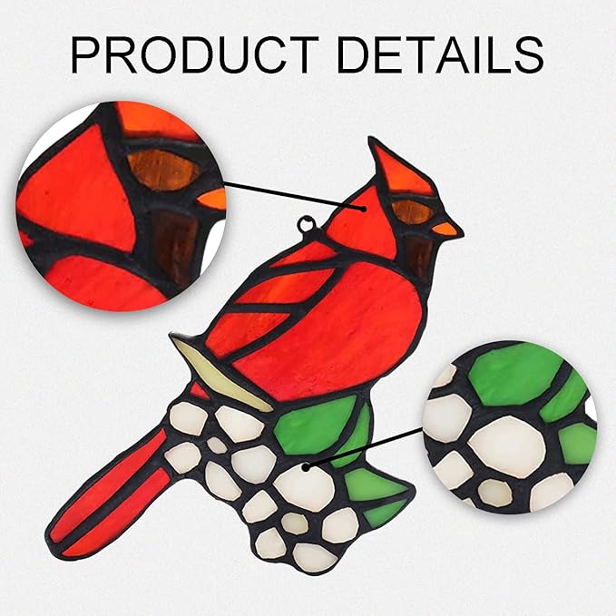 BOXCASA Cardinal Bird Gifts Stained Glass Window Hanging,Red Birds Cardinals Decor Suncatcher for Window,Cardinal Memorial Gift for Loss of Loved One,Cardinals Gifts for Women Mom Grandma Nana