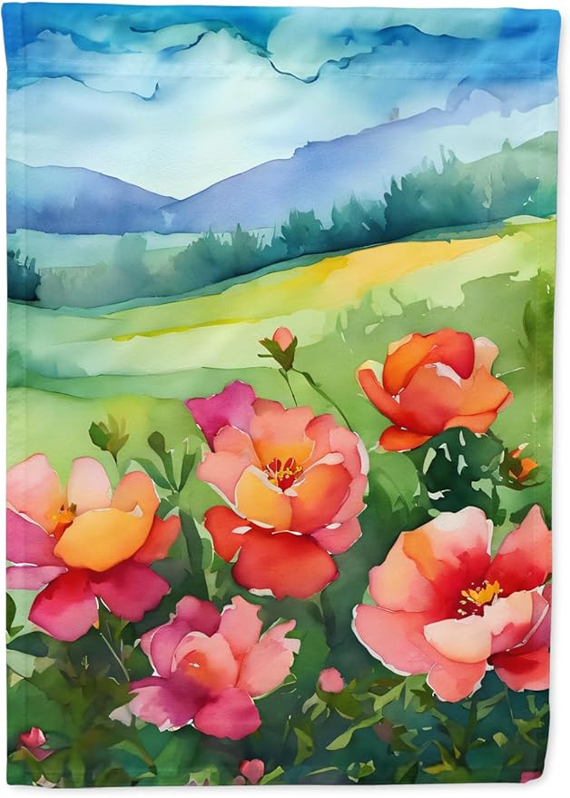 Caroline's Treasures Iowa Wild Prairie Roses in Watercolor Garden Flag Mailbox Flag Decorative Yard Flag Banner Outside Patio Artwork Yard Flower Beds, Garden Size, Multicolor