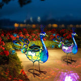 HONGLAND Solar Peacock Statue Light, Solar Animal LED Lights Outdoor, Solar Power Figurine Waterproof Metal Peacock Yard Art for Pathway Patio Backyard Decoration Lawn Ornaments, Peacock Blue
