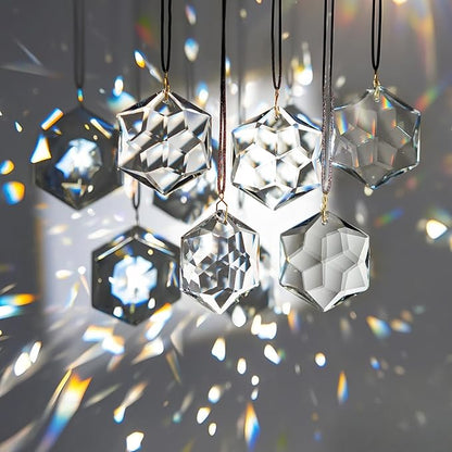 H&D HYALINE & DORA 12 Pack Crystal Sun Catcher Prisms Clear Suncatcher Crystals Indoor Window Hanging Christmas Ornaments Rainbow Maker Prisms for Home Garden Decor(Hexagon)