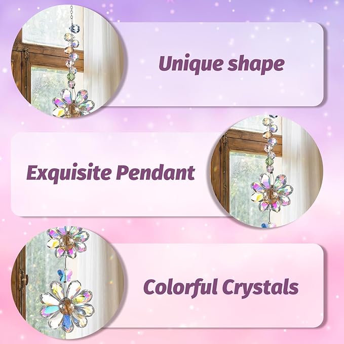 Suncatchers for Windows Hanging, Glass Outdoor Hanging Decor Suncatcher, 12.6 Inch Hang Crystals for Windows with 5.91 Inch Chain, for Patio Garden Living Room(Deep Color)