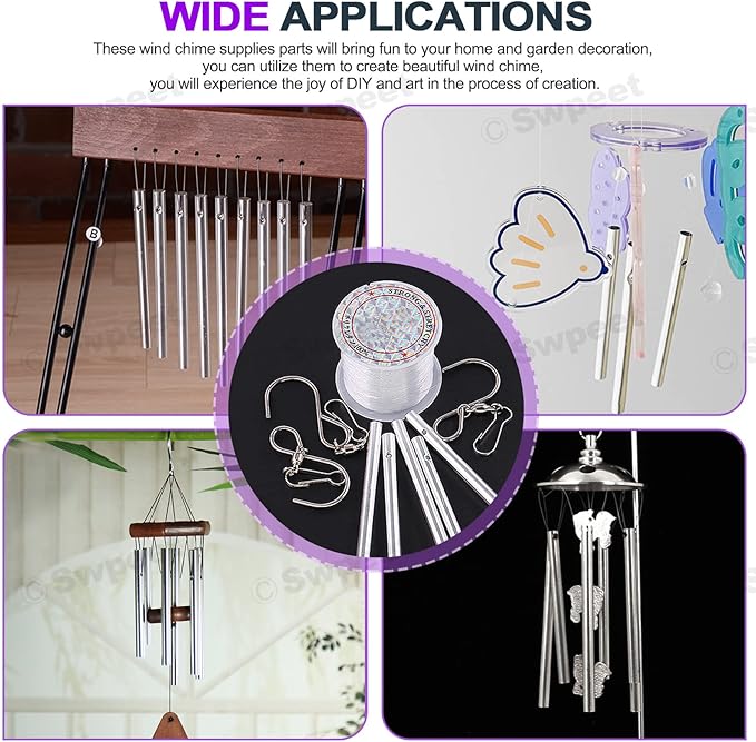 Swpeet 61pc Wind Chime Tubes & Wire Kit with Swivel Hooks, DIY Crafts Hanging Wind Chimes