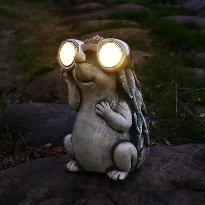 Garden Hedgehog Figurines Animals - Outdoor Decor Solar Lights Lawn Ornament Concrete Critters Cement Statues Cute Resin Yard Sculpture Creature Gifts for Women Lover