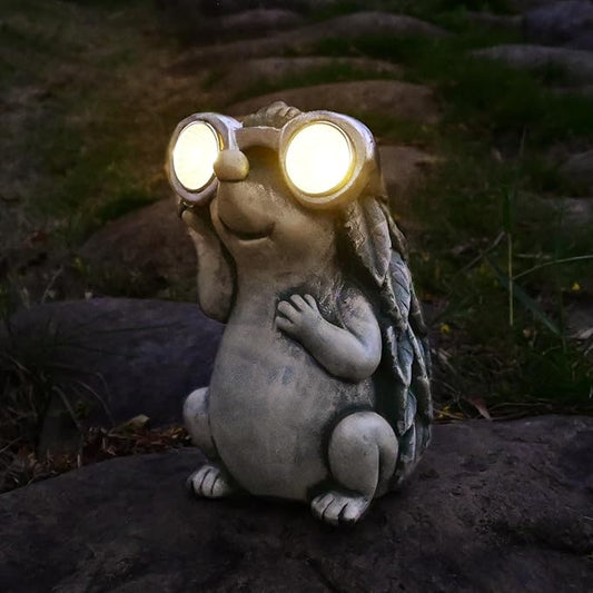 Garden Hedgehog Figurines Animals - Outdoor Decor Solar Lights Lawn Ornament Concrete Critters Cement Statues Cute Resin Yard Sculpture Creature Gifts for Women Lover