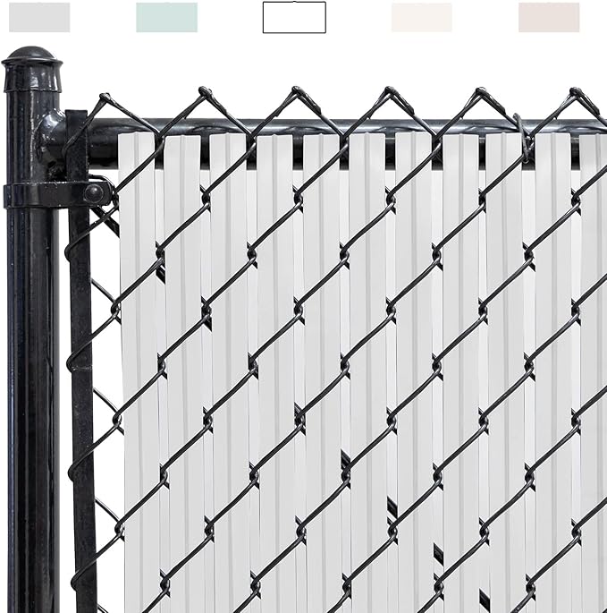 Chain Link Fence Privacy Blade Slates with Bottom Lock 4x10 Ft White for Gardening, Privacy, Outdoor Wall, Balcony, Patio, Yard, Safety Fence Screen Cover for Dog, Cat, Pet Hedge Slats