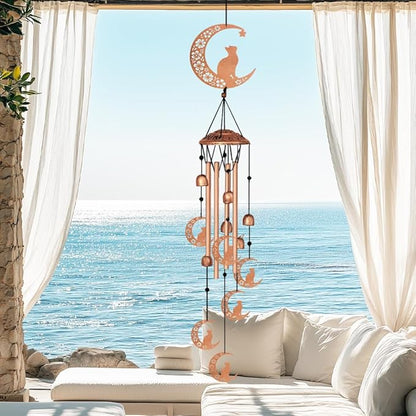 Wind Chimes for Outside, Melodious Melodic Tones Moon Cat Decoration Windchimes Suitable for Outdoor Garden Patio Porch Decor, 33“ Metal Memorial Wind Chimes Friendship Gifts for Women
