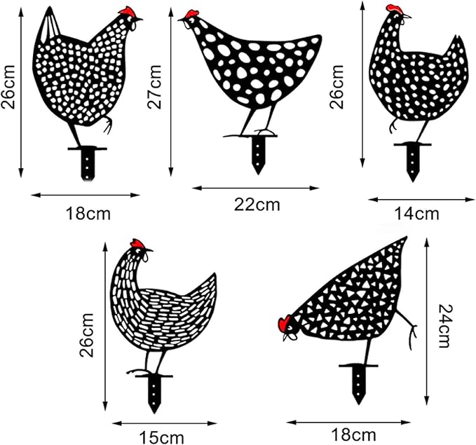 5PCS Rooster Animal Stakes, Chicken Family Garden Silhouette Yard Art, Hollow Out Animal Shape Decor for Outdoor-for Lawns Backyard 5PCS