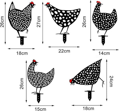 5PCS Rooster Animal Stakes, Chicken Family Garden Silhouette Yard Art, Hollow Out Animal Shape Decor for Outdoor-for Lawns Backyard 5PCS