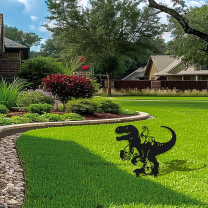 WADORN Dinosaur Gnome Metal Decorative Garden Stakes, Funny Dinosaur Gnome Metal Silhouette Statues Animals Garden Ornament Gifts Black Yard Art Decoration for Outdoor Backyard Patio Lawn Walkways