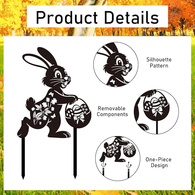 Rngmsi Metal Bunny Garden Decor, 6PCS Easter Rabbit Metal Yard Art Rabbit Silhouette, Happy Easter Bunny Egg Garden Stakes Yard Decorations for Lawn and Yard Flowerbeds Planters Patios Decor