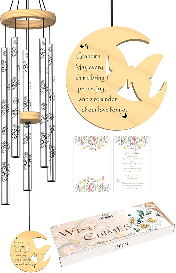 Nana Gifts, Unique Birthday Gift for Grandma from Grandkids, 32" Butterfly Daisy Modern Wind Chimes, Best Nana Ever Gift for Birthday Mother's Day, Garden Home Decor (for Grandma)