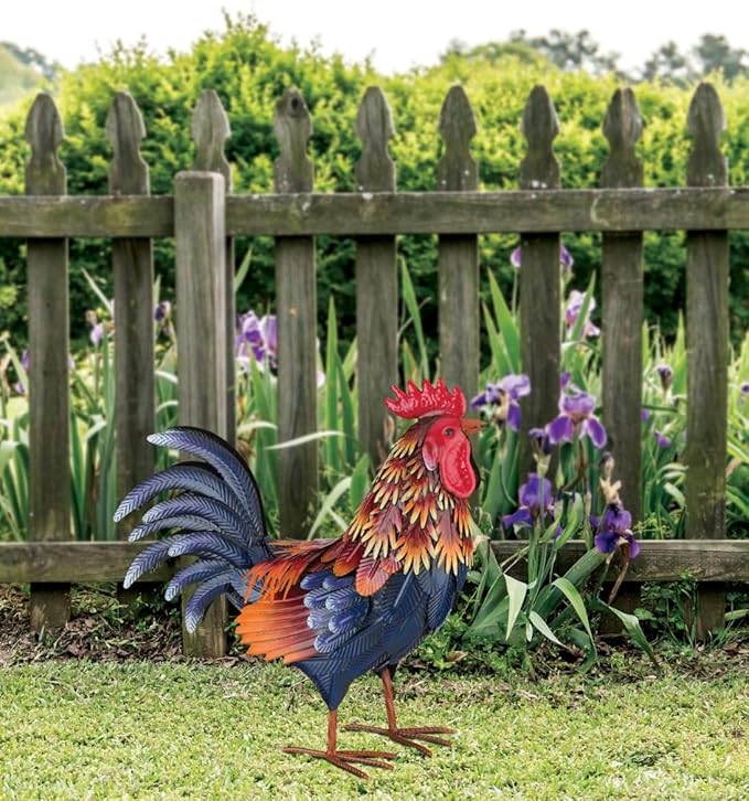 Regal Art & Gift Handcrafted Metal Rooster Statue, Weather-Resistant Farmhouse Yard Art, Indoor/Outdoor Garden Sculpture, Detailed Feather Design, Decorative Bird for Home & Garden, Arroyo, 16" Height