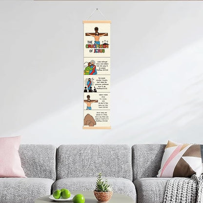 Easter Story Banner, Crucifixion of Jesus Banner, Sunday School Supplies, Canvas Wall Hanging Poster, Religious Artwork, Family Hanging of Scripture and Words Decorations 09