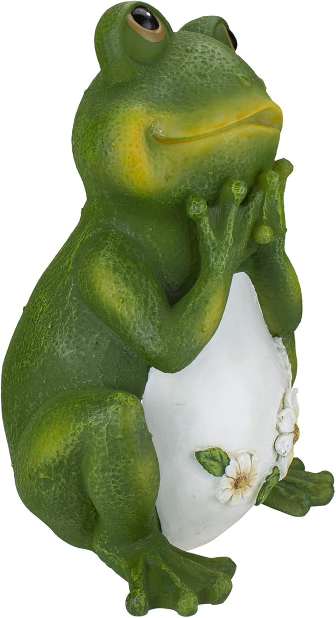 Roman Giftware Inc., 9.5" H Frog with Daisies Statue, Garden Collection, Outdoor Statue, Memorial, Resin Stone, Adorable Frogs and Flowers, Garden Décor (9x5x6)