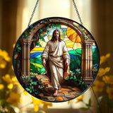 8 Inch Stained Glass Suncatcher for Window Hanging, Christian Stained Glass Windows Hanging Religious Gifts for Women, Sun Catcher for Home Garden Decor, Easter, Faith,Baptism, Memorial