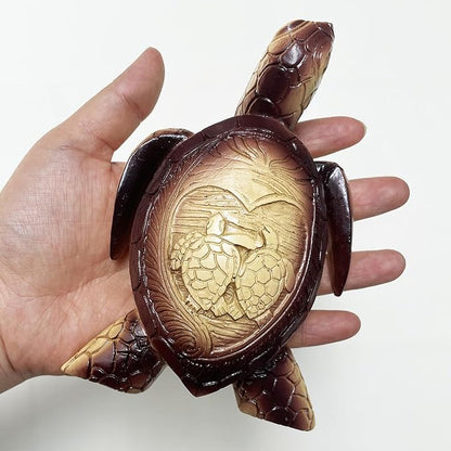6-Inches Imitative Wood Carving Sea Turtle Statue Resin Hawaiian Turtles Sculpture Garden Tortoise Figurine Decorative Animal Statue for Home Indoor Outdoor Decor Patio Lawn Yard Ornaments