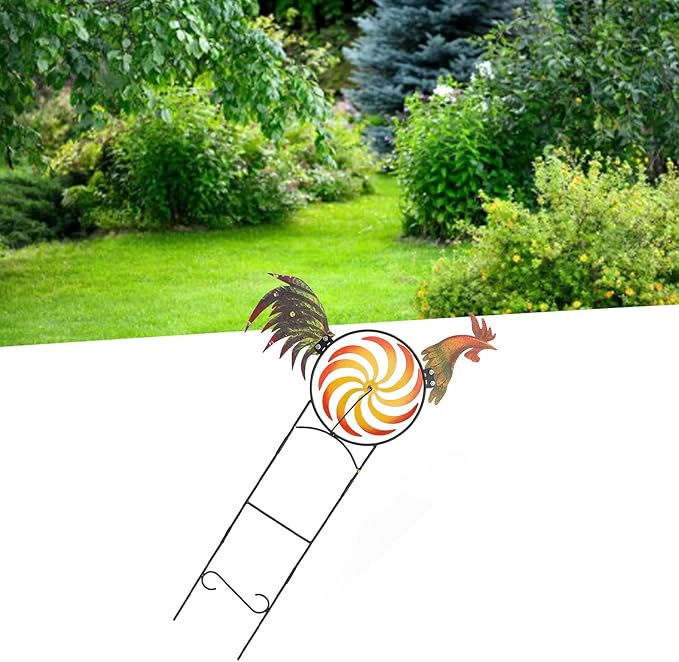 Metal Rooster Wind Spinner, Outdoor Iron Windmill Decorative Sculpture withRotation for Farm Lawn Yard Garden