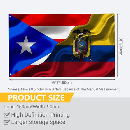 Puerto Rican Puerto Rico And Ecuador Flag 3x5 Ft Double-Sided Printed Indoor/Outdoor Flag Polyester Fabric Decorative Banner With 2 Brass Grommets 3x5 Foot National Flags For Outside