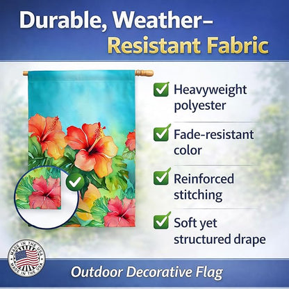 Caroline's Treasures Hawaii Hawaiian Hibiscus in Watercolor House Flag Large Porch Sleeve Pole Decorative Outside Yard Banner Artwork Wall Hanging, Polyester, House Size, Multicolor