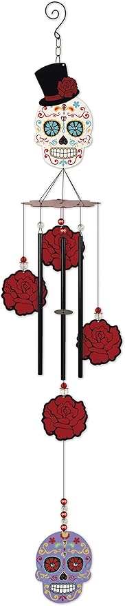 Sunset Vista Designs 14691 Day of The Dead Metal Wind Chime, White Sugar Skull 38 inch