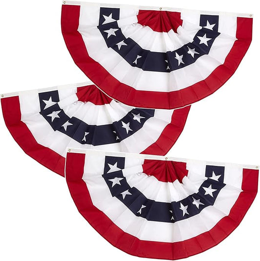 2x4 Ft 4th of July Decorations Memorial Day American flags Bunting Flags outdoor- Half Fan Banner Pleated Patriotic flag USA Flags 3-Pack